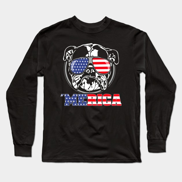 Merica English Bulldog American Flag sunglasses patriotic dog Long Sleeve T-Shirt by wilsigns